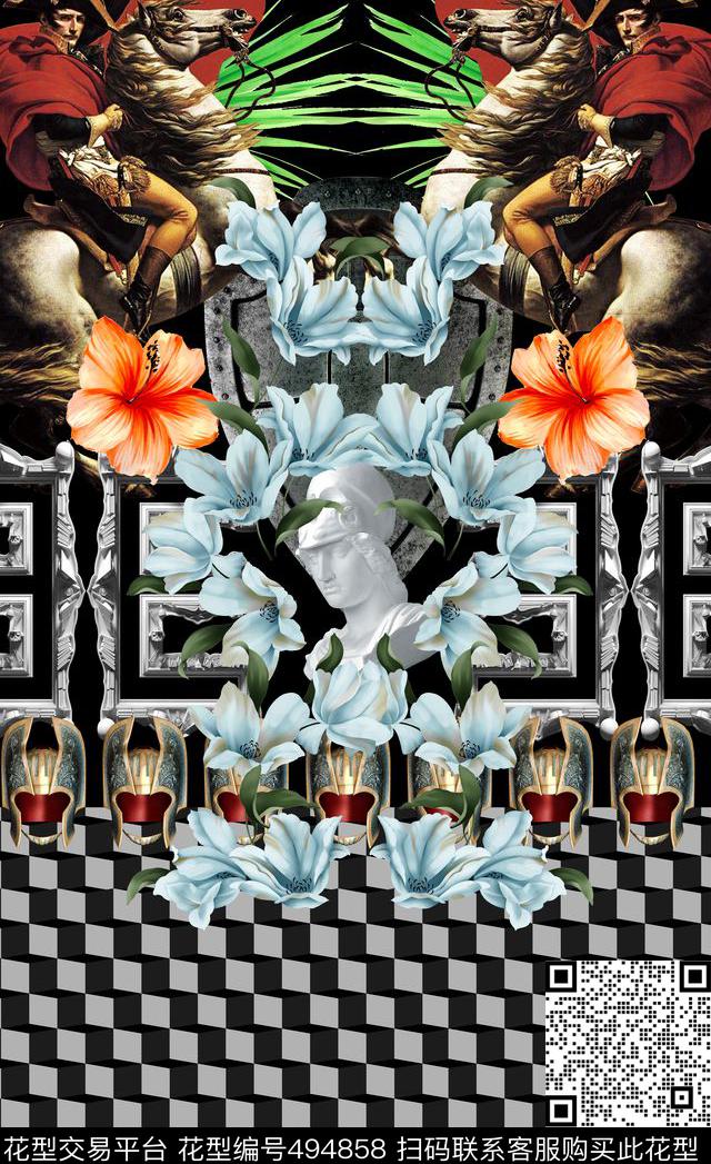 潮流时尚大牌定位手绘花卉数码印花华亿平台下载（图片编号: 494858） - 瓦栏（Walan）