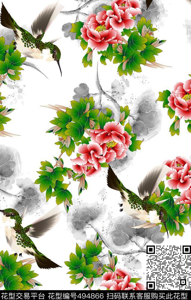 和风云纹山水画数码印花华亿平台下载（图片编号: 494866） - 瓦栏（Walan）