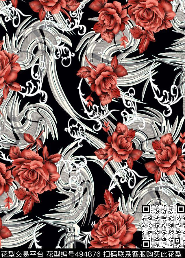 几何字母格子传统印花华亿平台下载（图片编号: 494876） - 瓦栏（Walan）