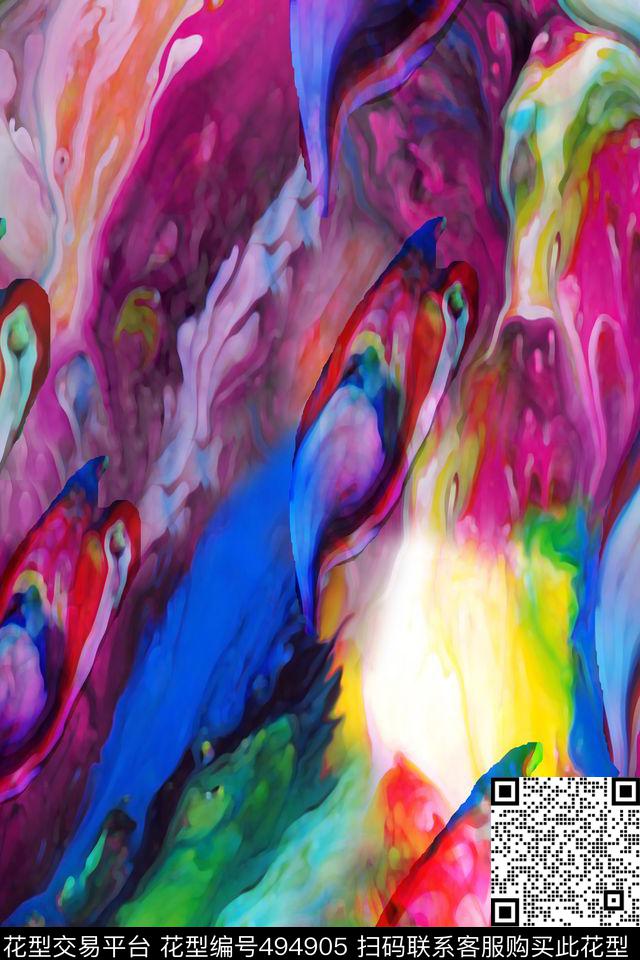 丝绸真丝棉布抽象花纹时尚流行新潮数码印花华亿平台下载（图片编号: 494905） - 瓦栏（Walan）