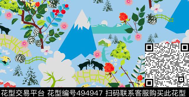 手绘田园风女装传统印花华亿平台下载（图片编号: 494947） - 瓦栏（Walan）