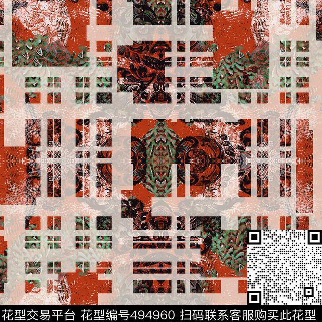 抽象底纹格子数码印花华亿平台下载（图片编号: 494960） - 瓦栏（Walan）