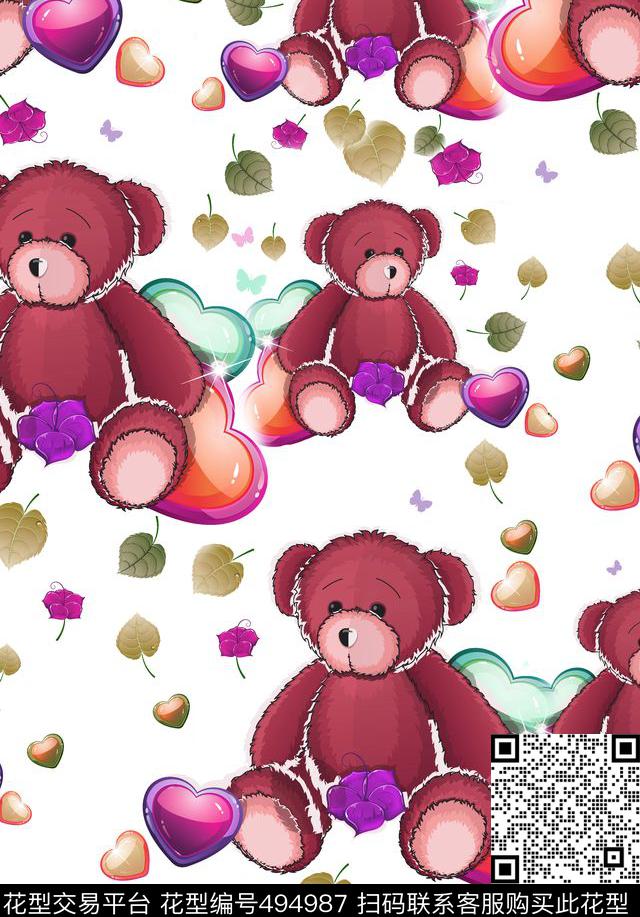 儿童玩具大棕熊树叶数码印花华亿平台下载（图片编号: 494987） - 瓦栏（Walan）