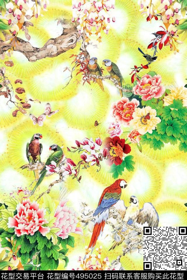 中国风水彩花鸟数码印花华亿平台下载（图片编号: 495025） - 瓦栏（Walan）