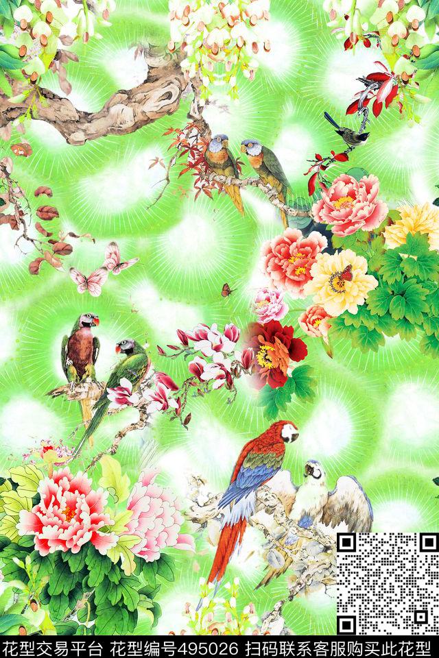 中国风水彩花鸟数码印花华亿平台下载（图片编号: 495026） - 瓦栏（Walan）
