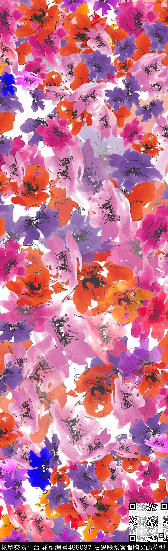 抽象随性花卉碎花数码印花华亿平台下载（图片编号: 495037） - 瓦栏（Walan）