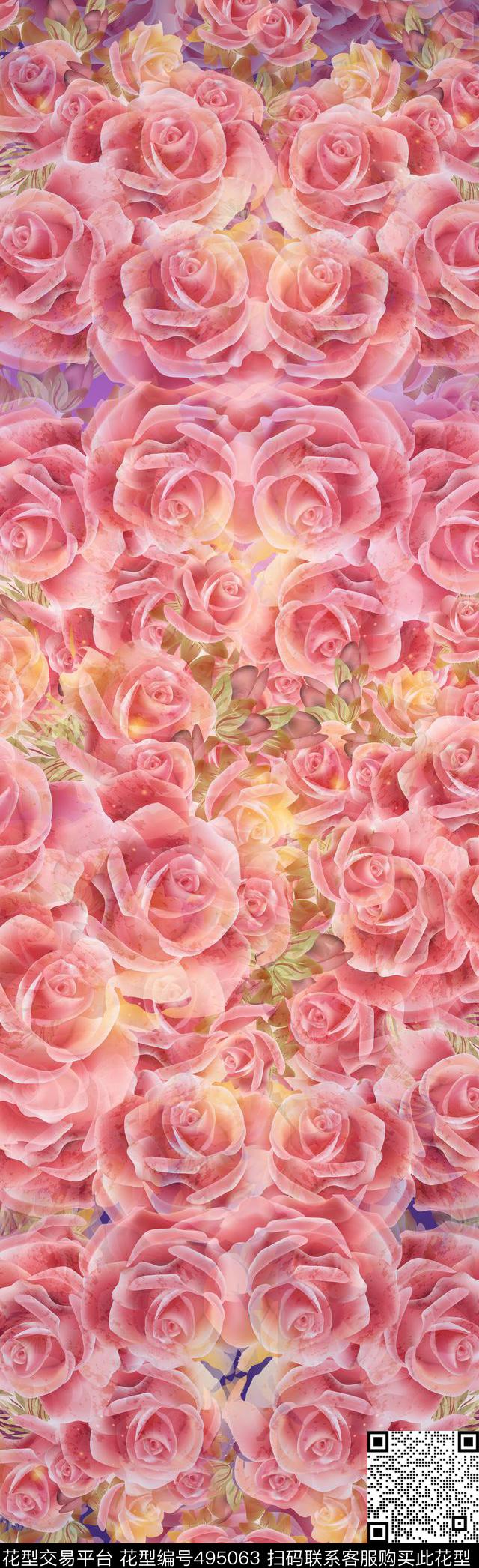 花卉渐变花卉满版花卉数码印花华亿平台下载（图片编号: 495063） - 瓦栏（Walan）