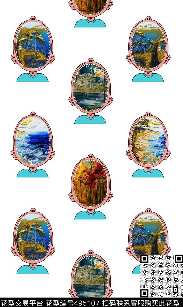 趣味嘴巴风景数码印花华亿平台下载（图片编号: 495107） - 瓦栏（Walan）
