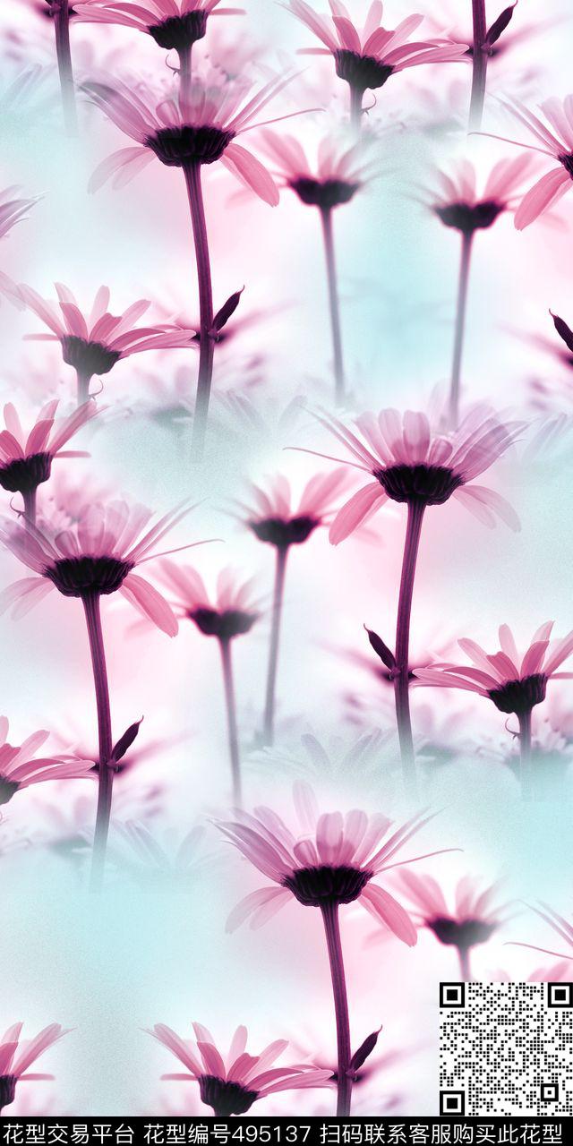 时尚花小清新数码印花华亿平台下载（图片编号: 495137） - 瓦栏（Walan）