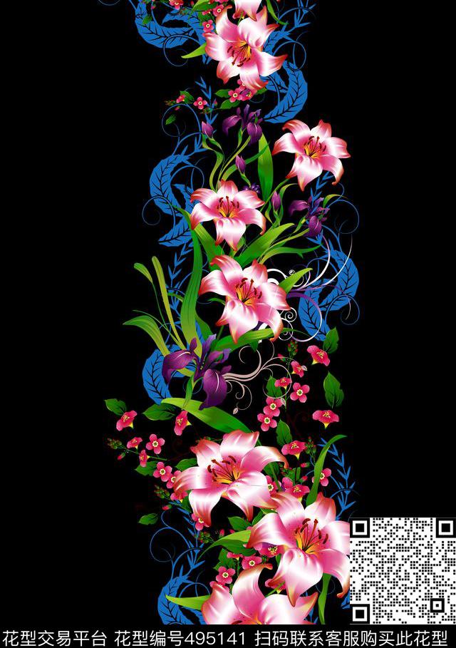定位花卉花藤数码印花华亿平台下载（图片编号: 495141） - 瓦栏（Walan）