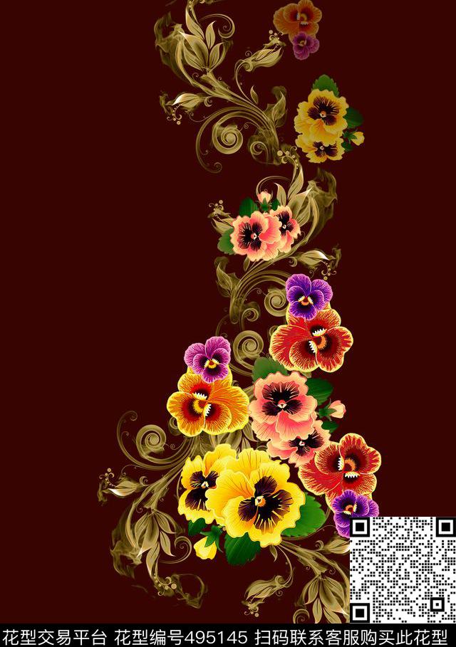 定位花卉花藤数码印花华亿平台下载（图片编号: 495145） - 瓦栏（Walan）