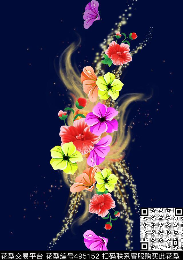 花卉朦胧时尚数码印花华亿平台下载（图片编号: 495152） - 瓦栏（Walan）