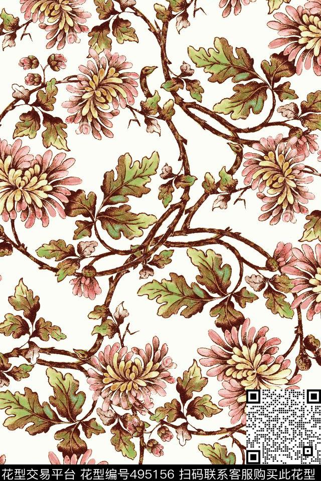 花卉猫头鹰时尚数码印花华亿平台下载（图片编号: 495156） - 瓦栏（Walan）