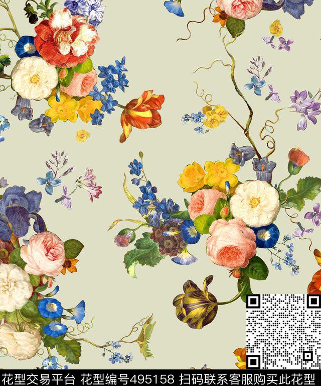 花卉沙发布时尚数码印花华亿平台下载（图片编号: 495158） - 瓦栏（Walan）