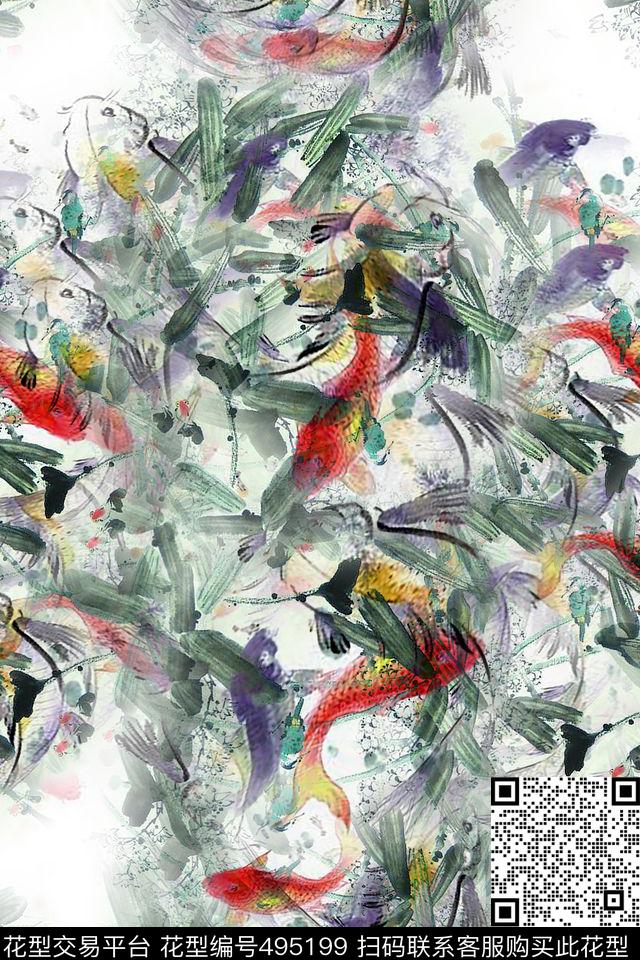 时尚鱼中国风数码印花华亿平台下载（图片编号: 495199） - 瓦栏（Walan）
