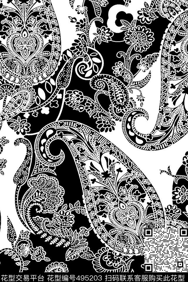 休闲风腰果花琵琶花传统印花华亿平台下载（图片编号: 495203） - 瓦栏（Walan）