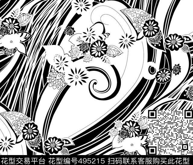 休闲风花卉条纹线条传统印花华亿平台下载（图片编号: 495215） - 瓦栏（Walan）