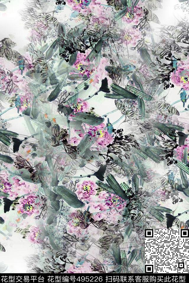 时尚花卉大牌数码印花华亿平台下载（图片编号: 495226） - 瓦栏（Walan）