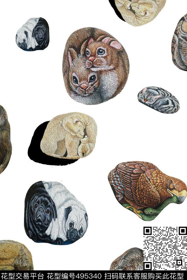 抽象兔子猫数码印花华亿平台下载（图片编号: 495340） - 瓦栏（Walan）