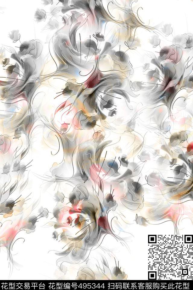 彩色优雅大牌抽象数码印花华亿平台下载（图片编号: 495344） - 瓦栏（Walan）