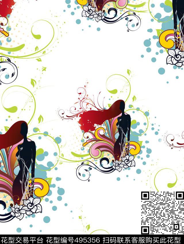 几何线条圆圈背影数码印花华亿平台下载（图片编号: 495356） - 瓦栏（Walan）