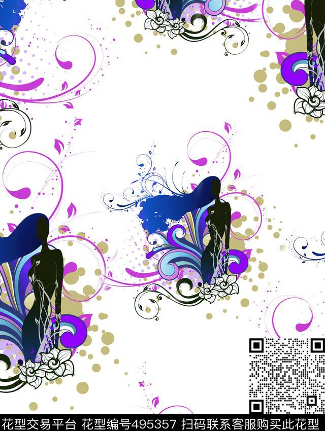 几何线条圆圈背影数码印花华亿平台下载（图片编号: 495357） - 瓦栏（Walan）