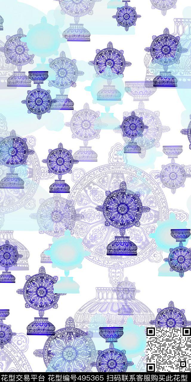 几何图形陶瓷花中国风传统印花华亿平台下载（图片编号: 495365） - 瓦栏（Walan）