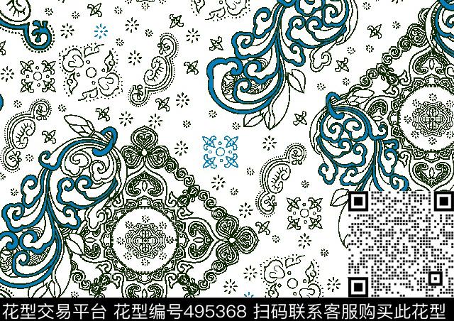 抽象火腿纹佩斯利传统印花华亿平台下载（图片编号: 495368） - 瓦栏（Walan）