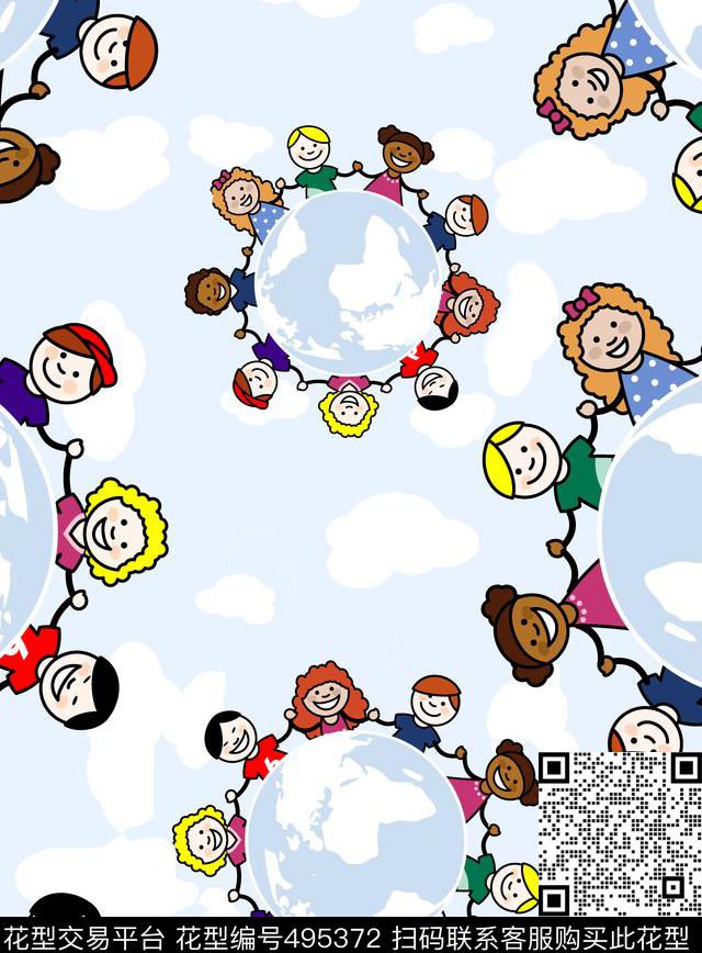 oneworldonedream地球村儿童卡通形象传统印花华亿平台下载（图片编号: 495372） - 瓦栏（Walan）