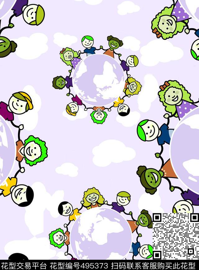 oneworldonedream地球村儿童卡通形象数码印花华亿平台下载（图片编号: 495373） - 瓦栏（Walan）