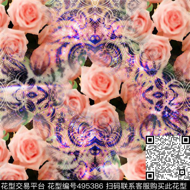 花卉绚丽背景数码印花华亿平台下载（图片编号: 495386） - 瓦栏（Walan）