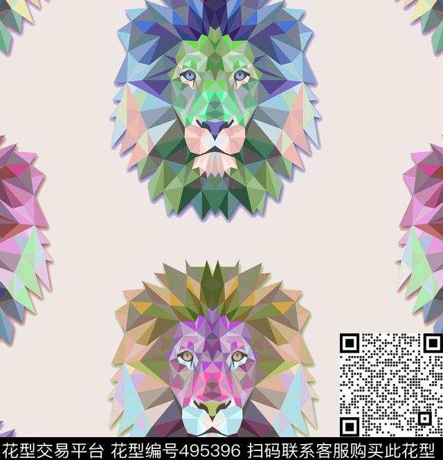 几何狮子头三角形拼图几何拼图数码印花华亿平台下载（图片编号: 495396） - 瓦栏（Walan）