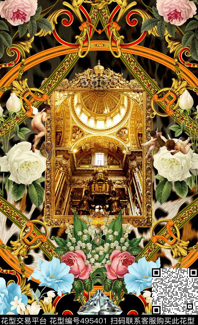 潮流时尚定位大牌花卉手绘印花数码印花华亿平台下载（图片编号: 495401） - 瓦栏（Walan）