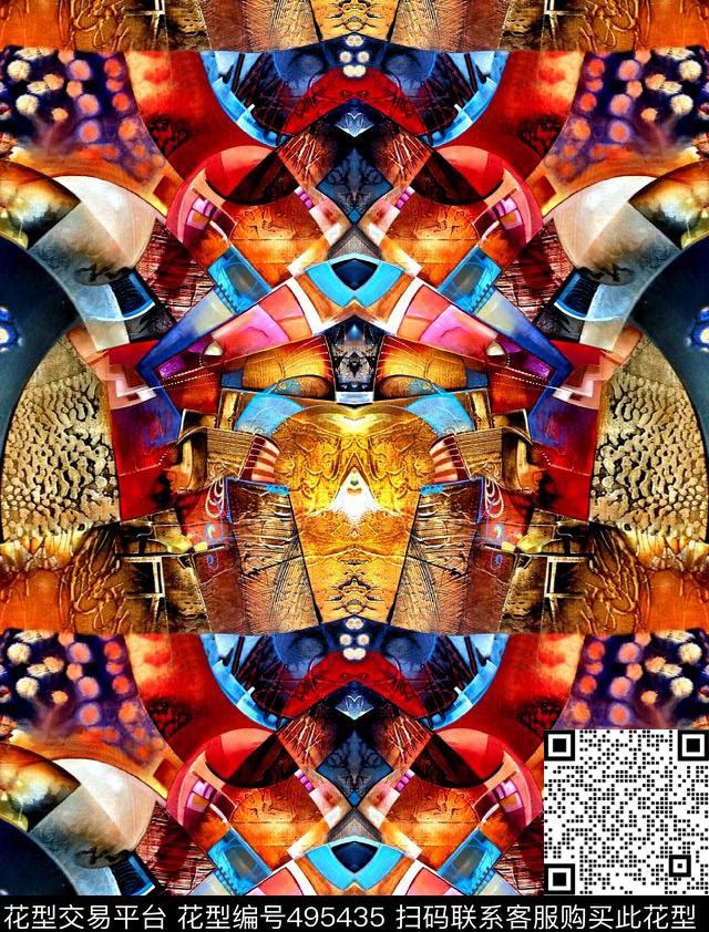 抽象服装复古数码印花华亿平台下载（图片编号: 495435） - 瓦栏（Walan）