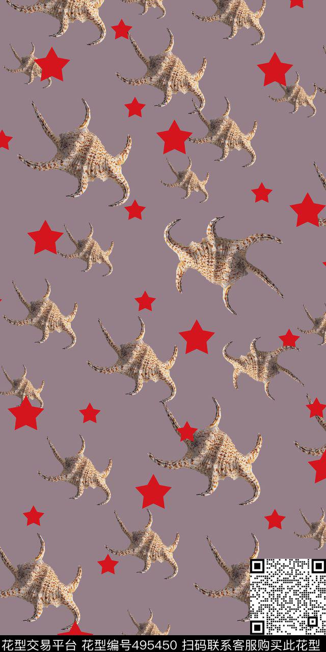 休闲海螺五角星数码印花华亿平台下载（图片编号: 495450） - 瓦栏（Walan）