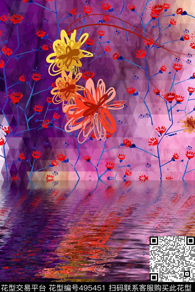 水面定位i花卉数码印花华亿平台下载（图片编号: 495451） - 瓦栏（Walan）