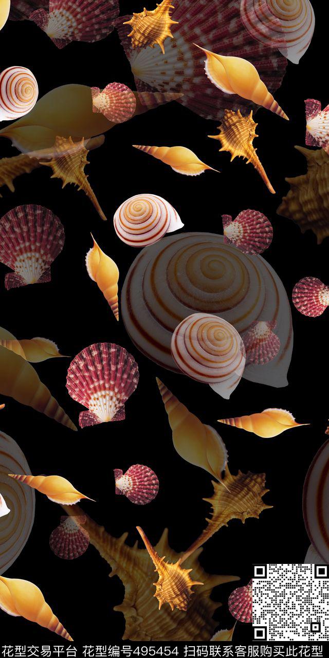 休闲海螺海洋世界数码印花华亿平台下载（图片编号: 495454） - 瓦栏（Walan）