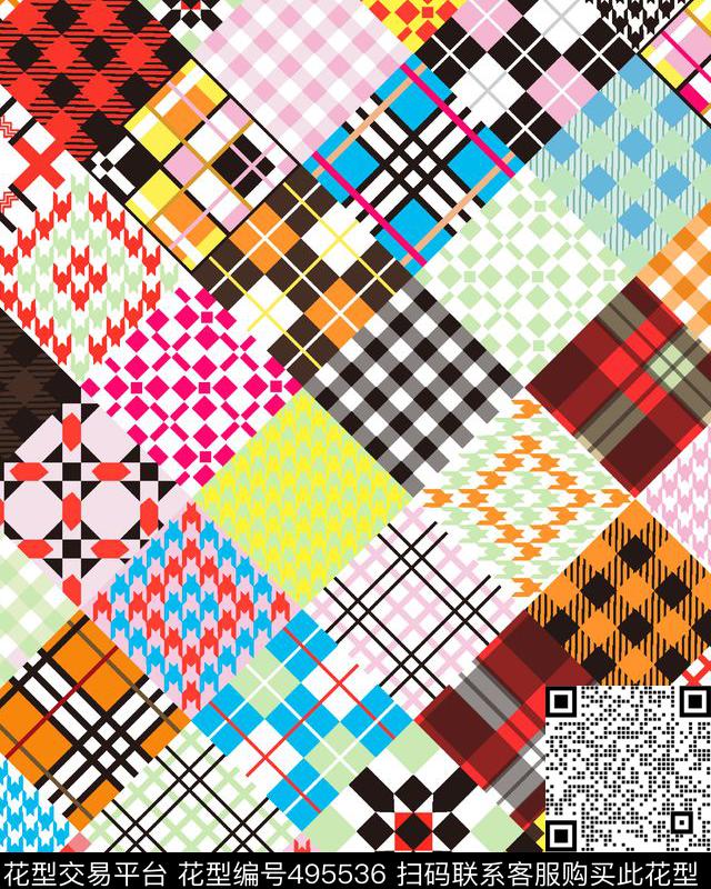 格子拼贴千鸟格传统印花华亿平台下载（图片编号: 495536） - 瓦栏（Walan）