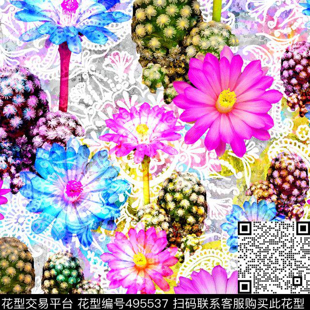 流行时尚欧美手绘水彩花卉数码印花华亿平台下载（图片编号: 495537） - 瓦栏（Walan）