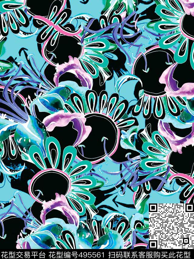 原创优雅绘画数码印花华亿平台下载（图片编号: 495561） - 瓦栏（Walan）