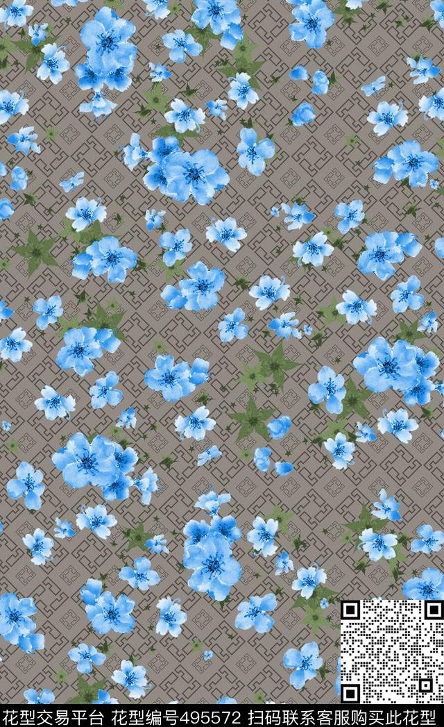 格子花卉手绘数码印花华亿平台下载（图片编号: 495572） - 瓦栏（Walan）