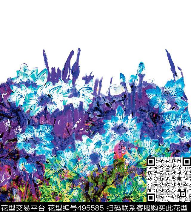 原创花卉优雅数码印花华亿平台下载（图片编号: 495585） - 瓦栏（Walan）