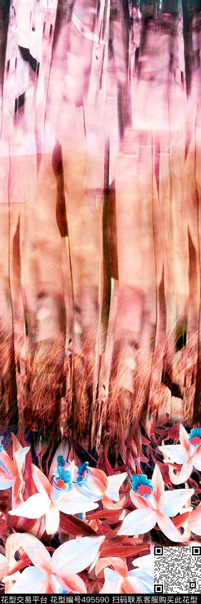 原创花卉优雅数码印花华亿平台下载（图片编号: 495590） - 瓦栏（Walan）