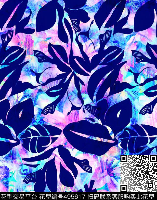 流行时尚手绘水彩花卉欧美数码印花华亿平台下载（图片编号: 495617） - 瓦栏（Walan）