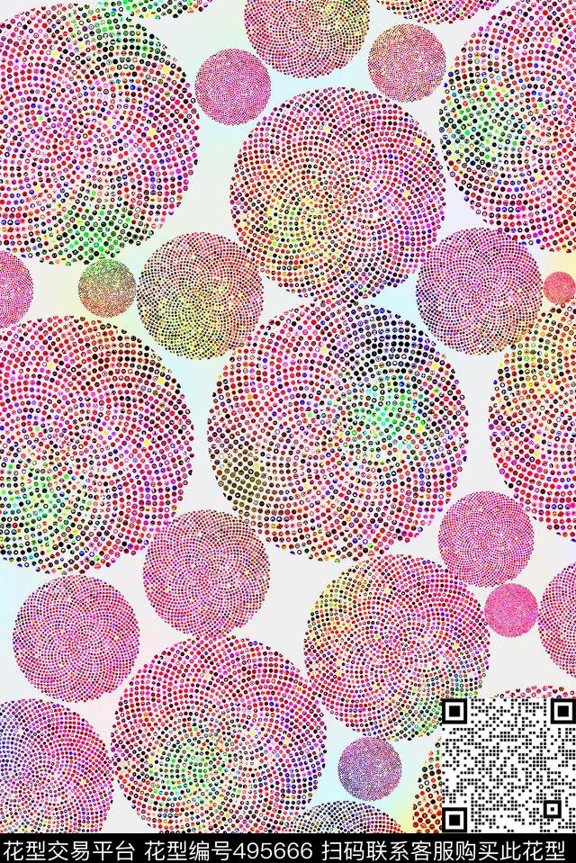 抽象波普五彩圆点手绘数码印花华亿平台下载（图片编号: 495666） - 瓦栏（Walan）