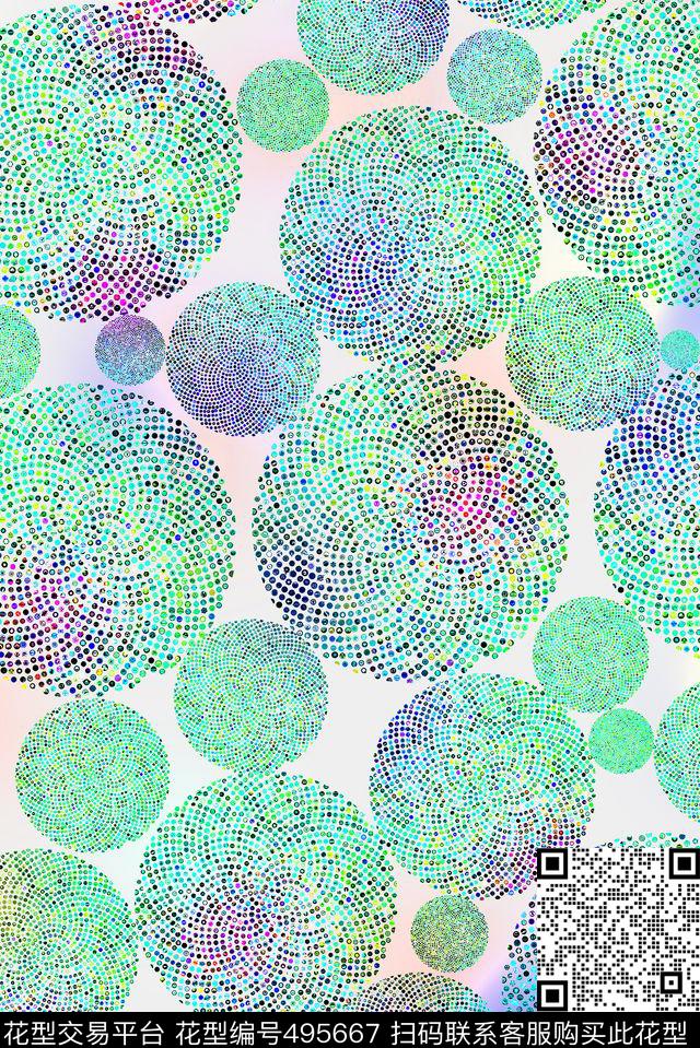 抽象波普五彩圆点手绘数码印花华亿平台下载（图片编号: 495667） - 瓦栏（Walan）