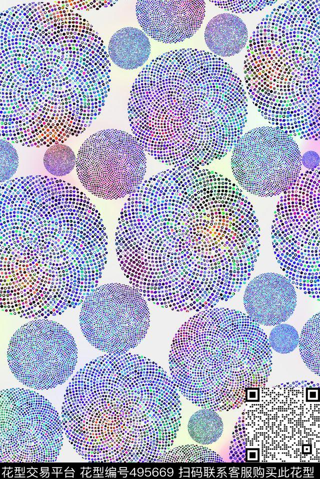 抽象波普五彩圆点手绘数码印花华亿平台下载（图片编号: 495669） - 瓦栏（Walan）