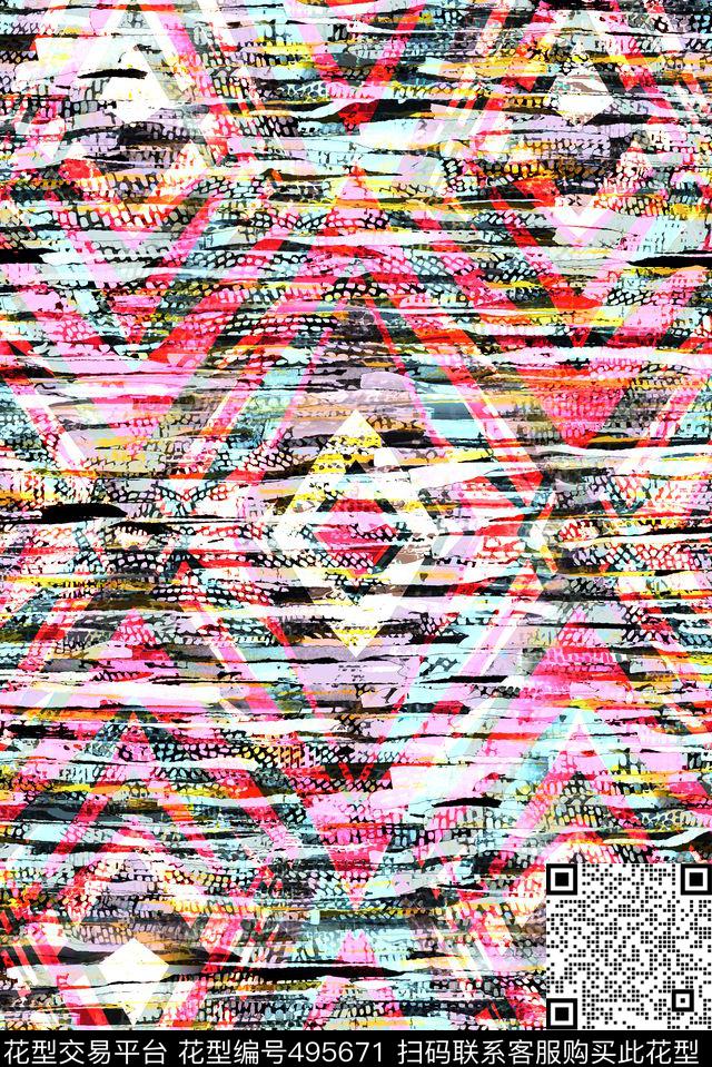 抽象几何几何机理组合手绘数码印花华亿平台下载（图片编号: 495671） - 瓦栏（Walan）