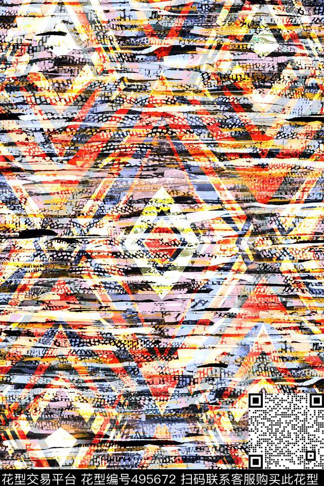 抽象几何几何机理组合手绘数码印花华亿平台下载（图片编号: 495672） - 瓦栏（Walan）