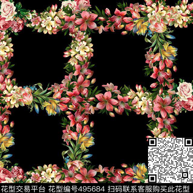 时尚格子花卉数码印花华亿平台下载（图片编号: 495684） - 瓦栏（Walan）